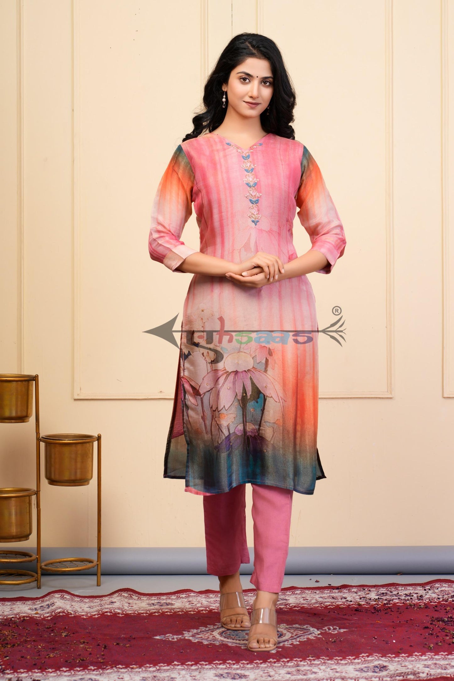 Pink Printed Cotton Kurta Set