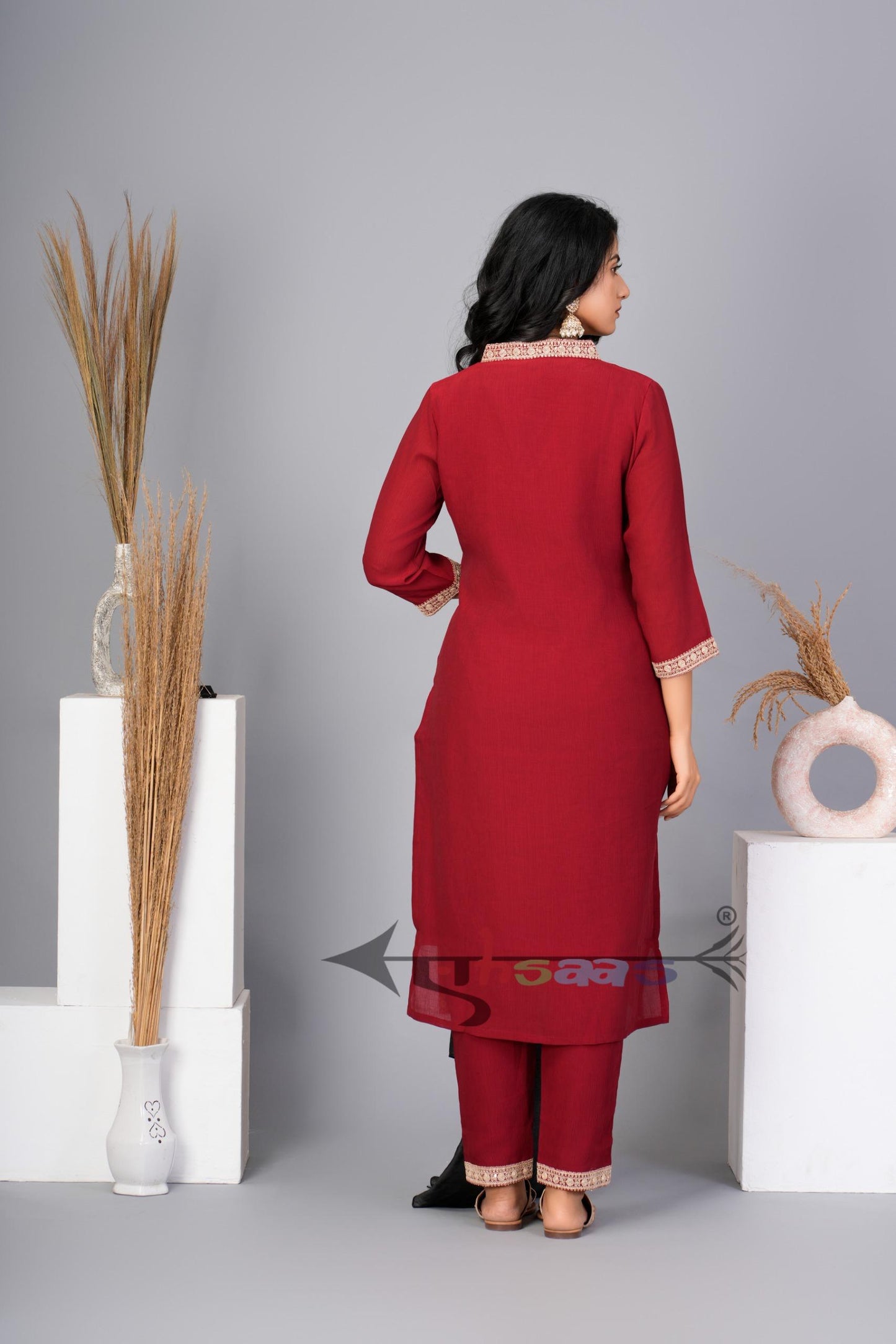 Plain Red Kurta Set