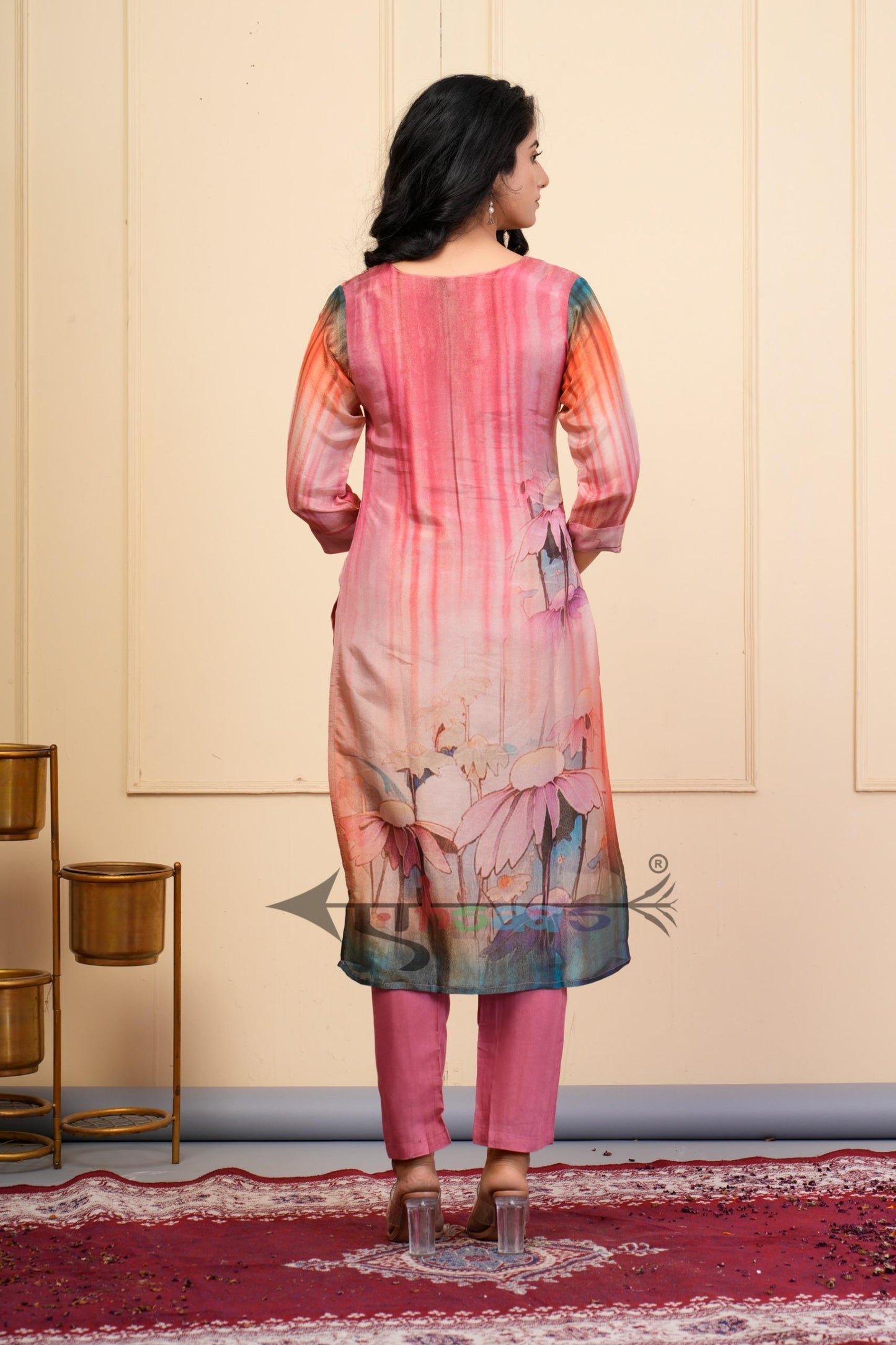 Pink Printed Cotton Kurta Set