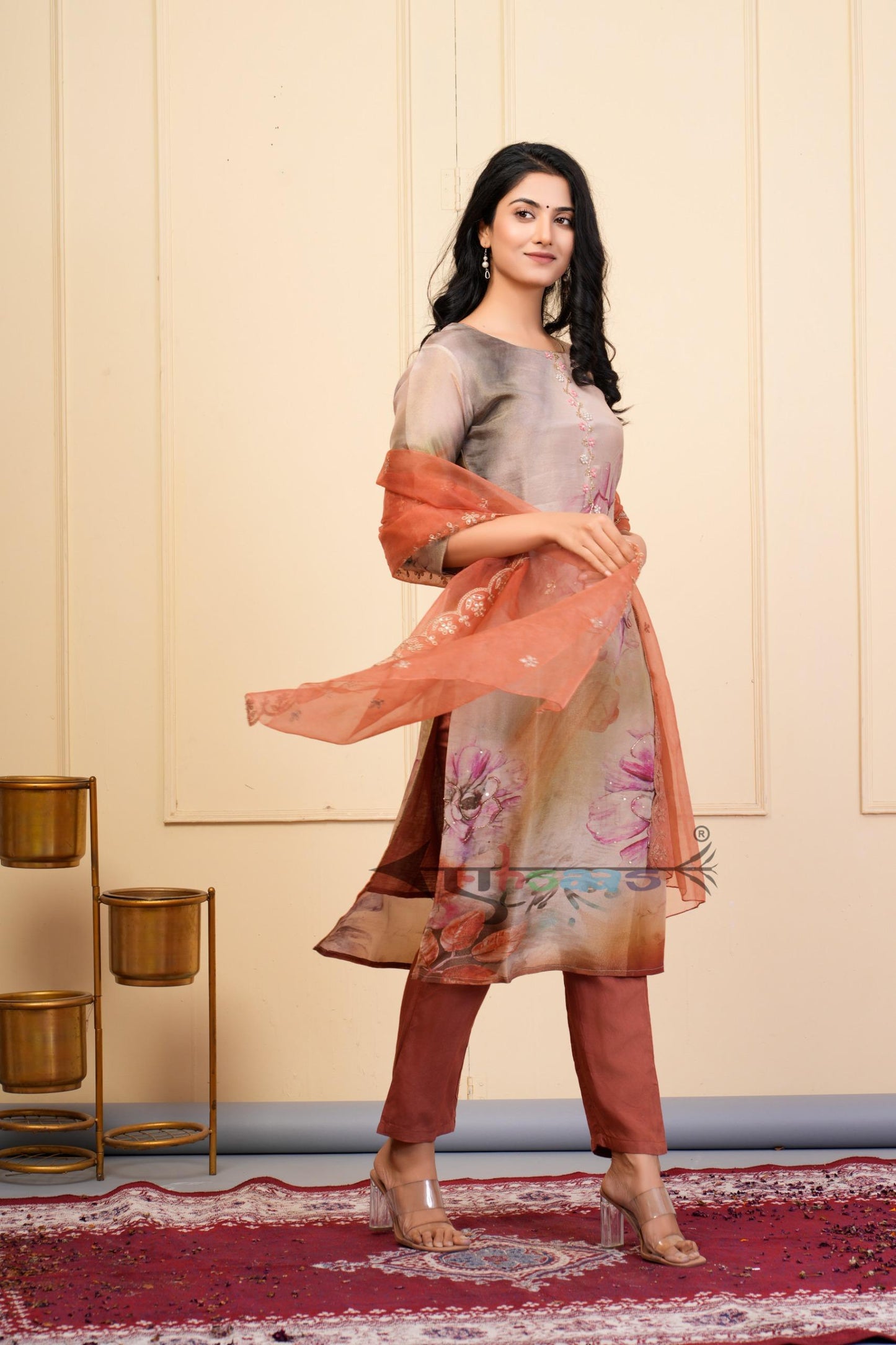 Pure Brown Printed 3 Piece Kurta Set
