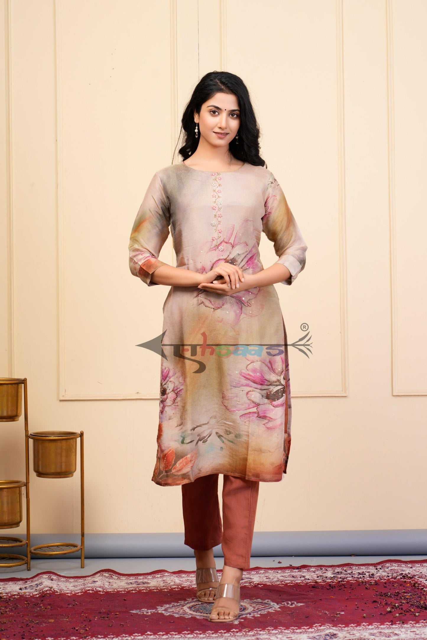 Pure Brown Printed 3 Piece Kurta Set