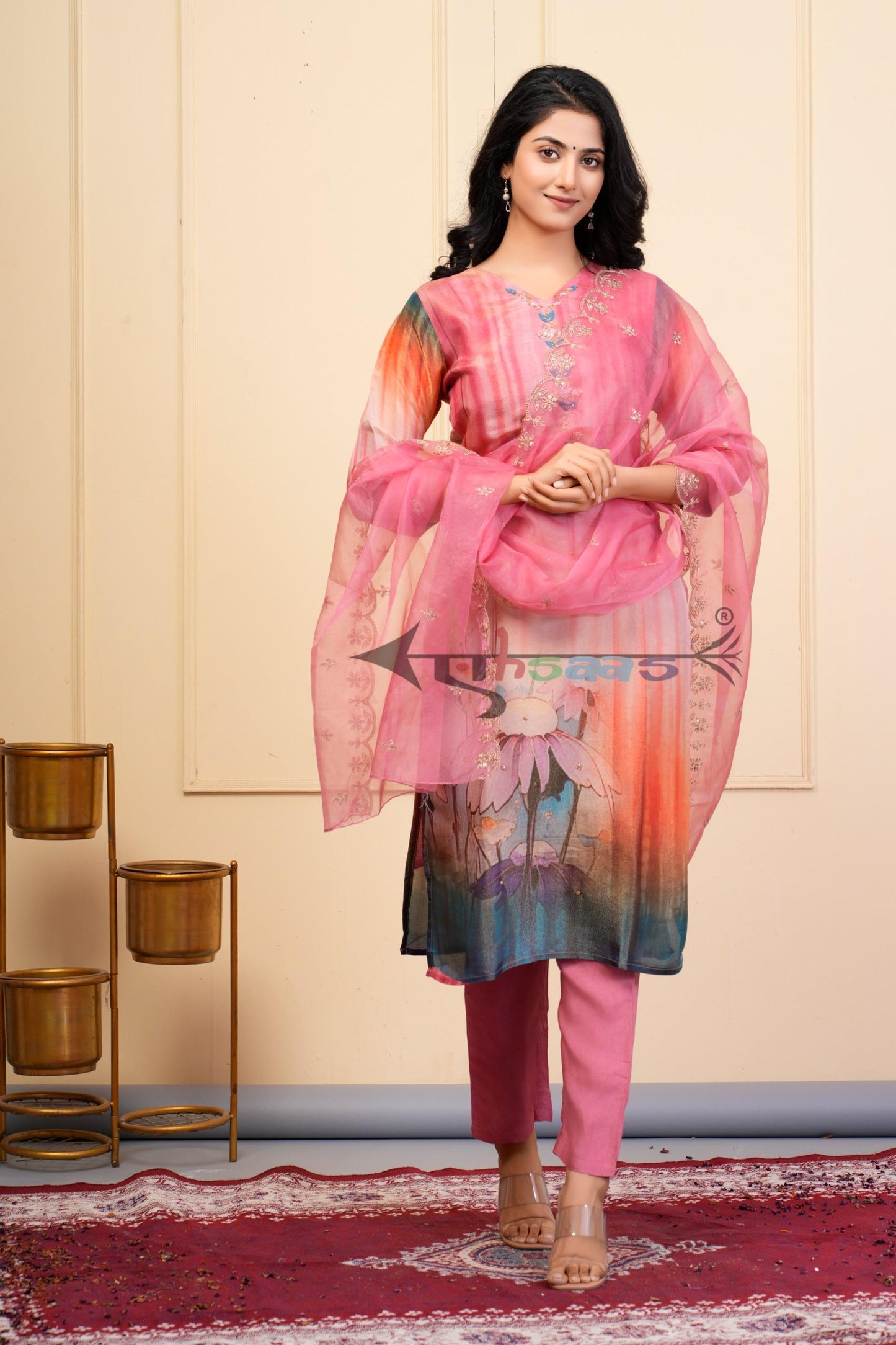 Pink Printed Cotton Kurta Set