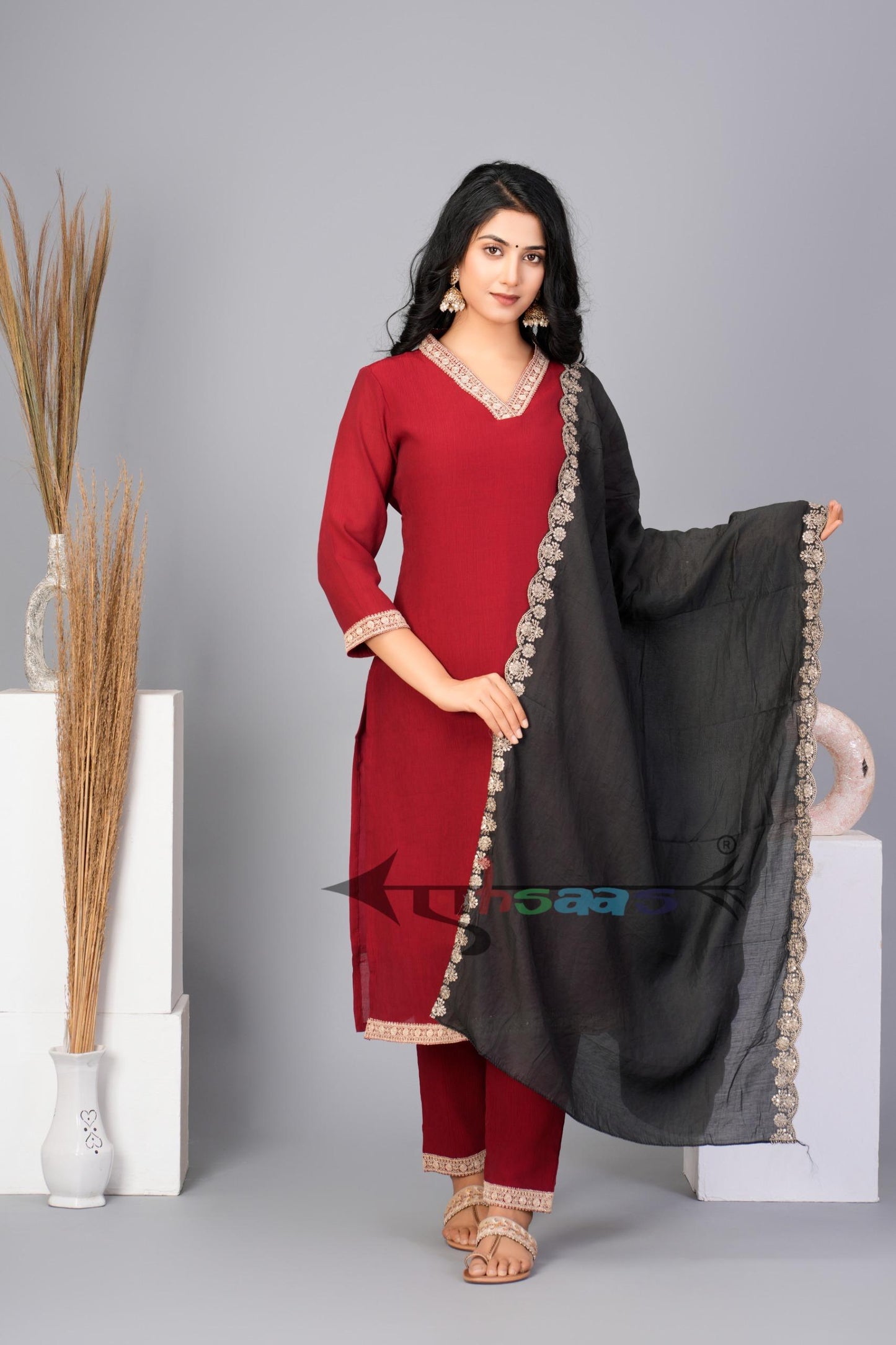 Plain Red Kurta Set