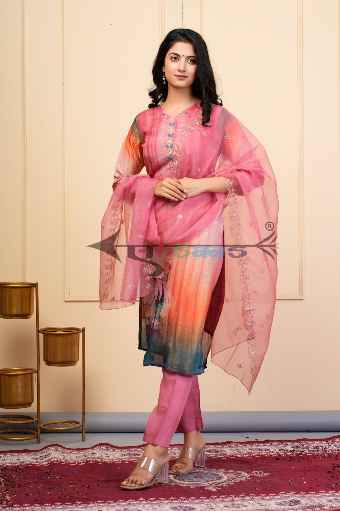 Pink Printed Cotton Kurta Set