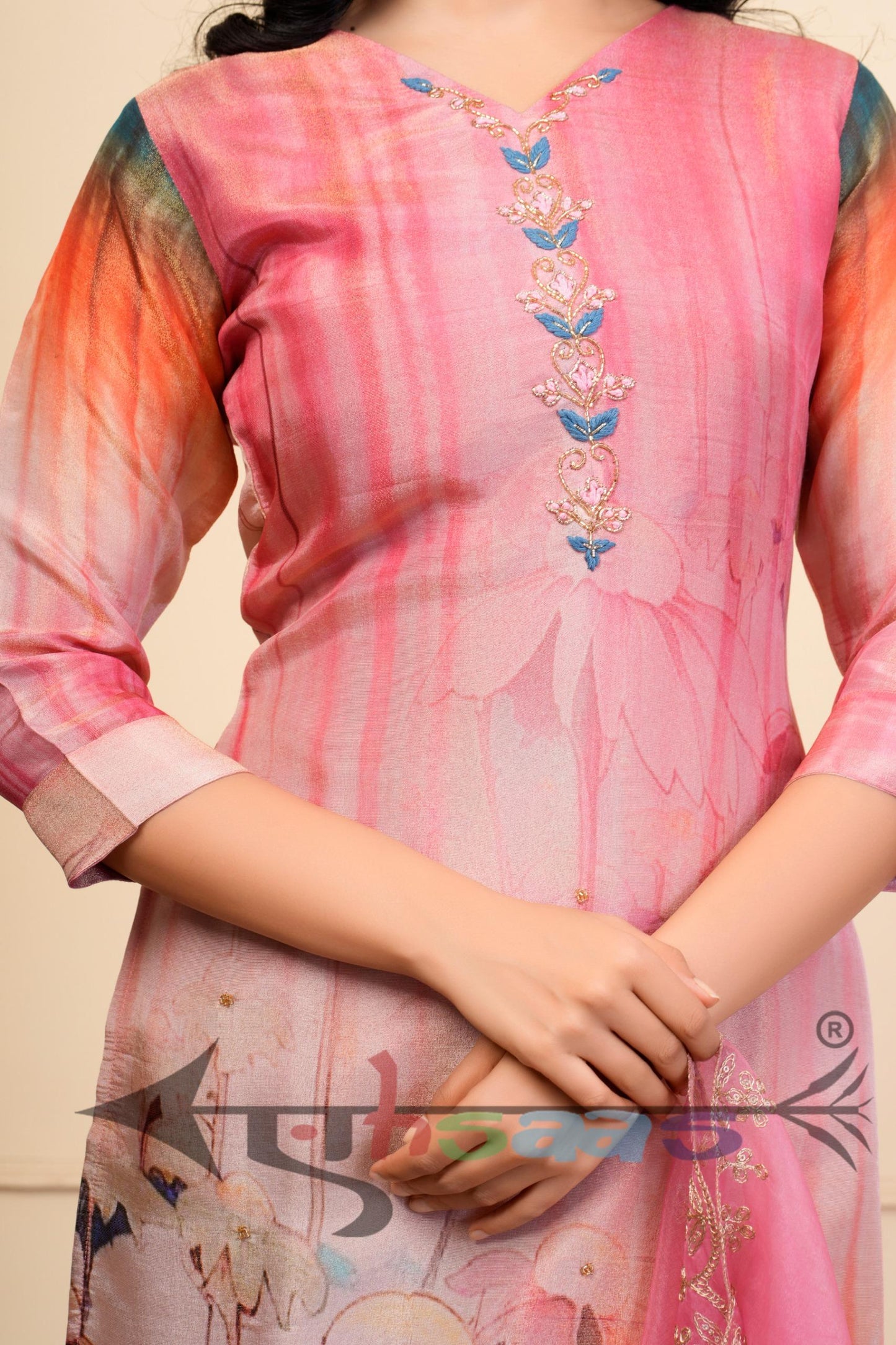 Pink Printed Cotton Kurta Set