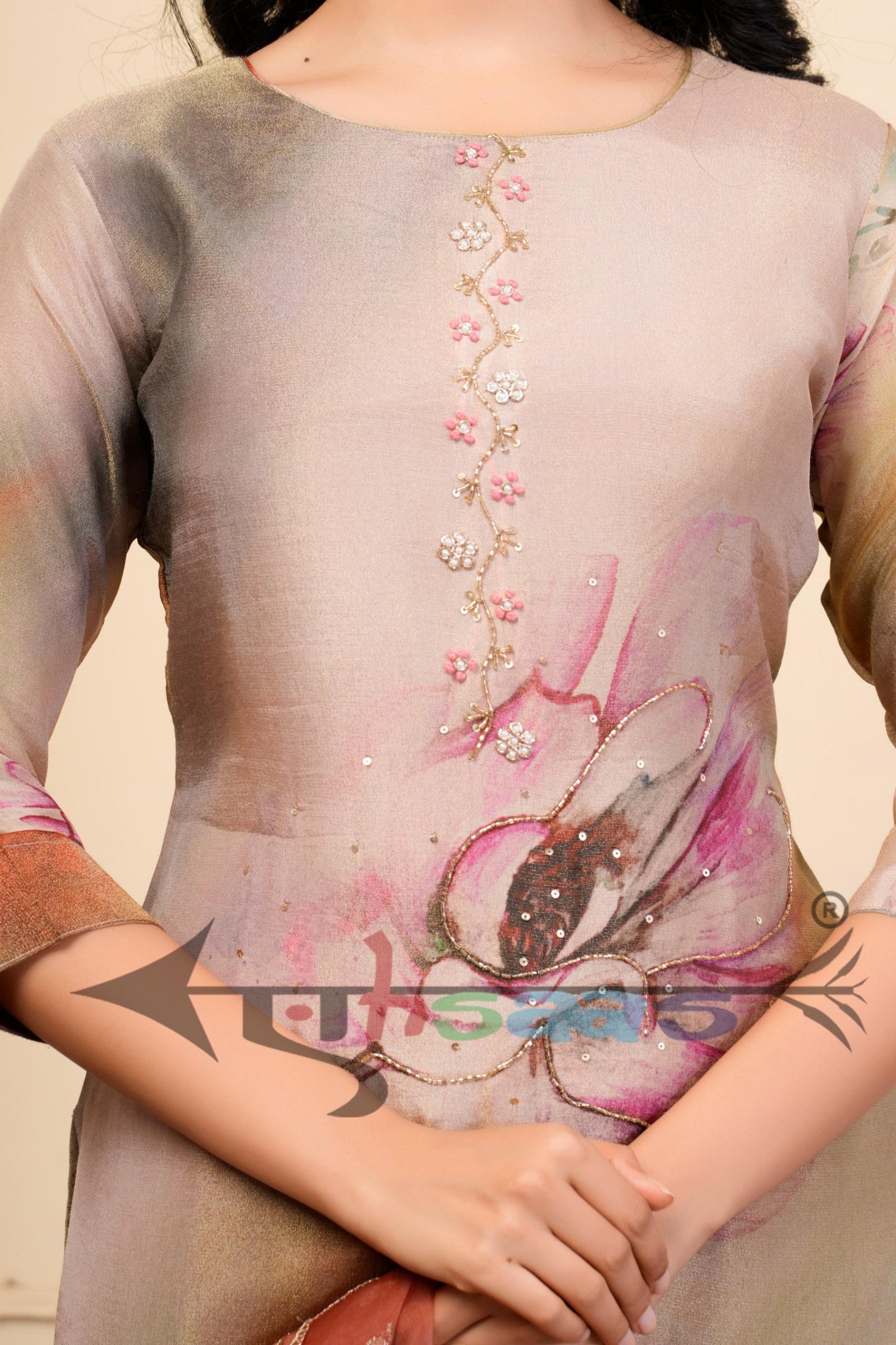 Pure Brown Printed 3 Piece Kurta Set