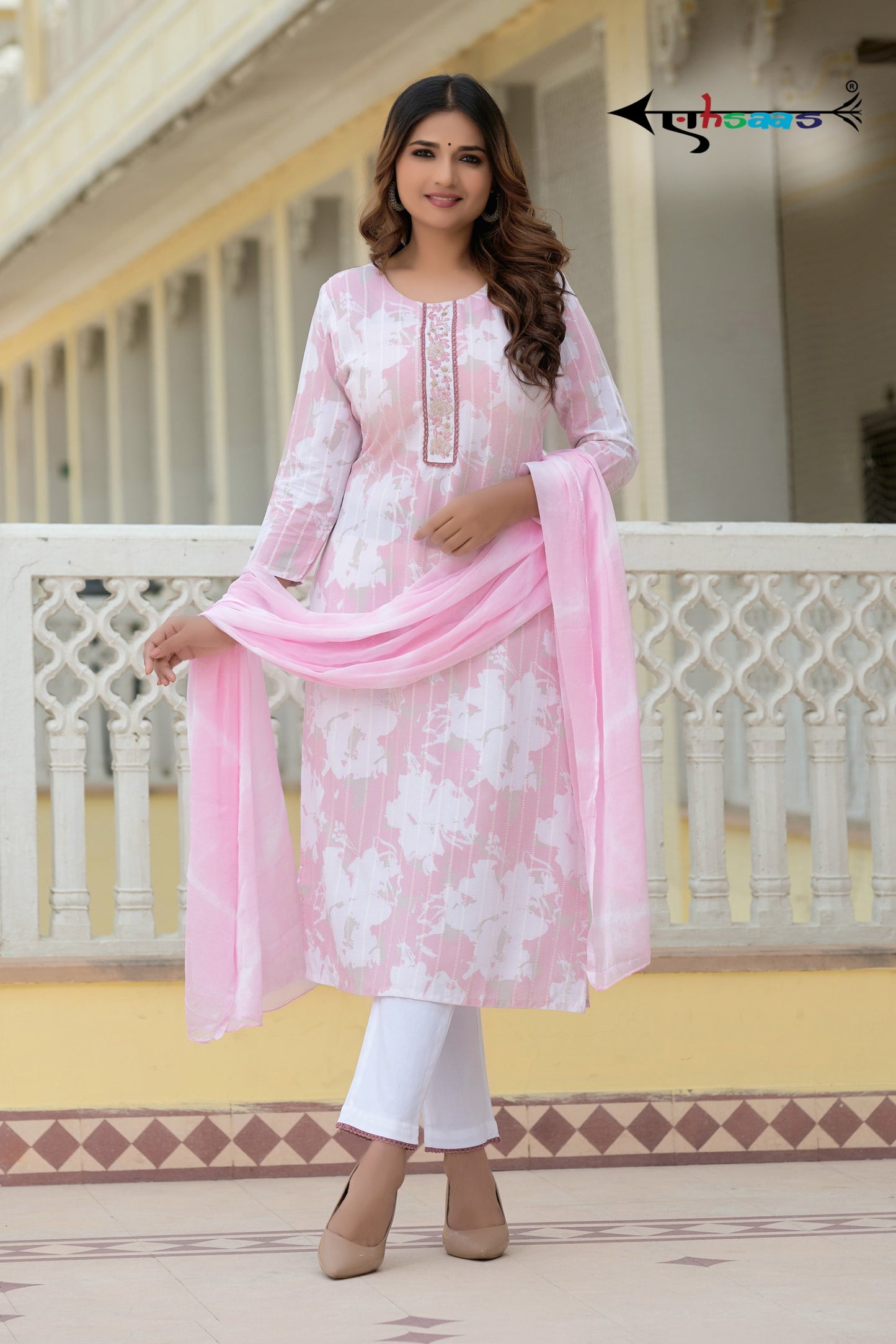 Floral Printed Pink Kurta Set