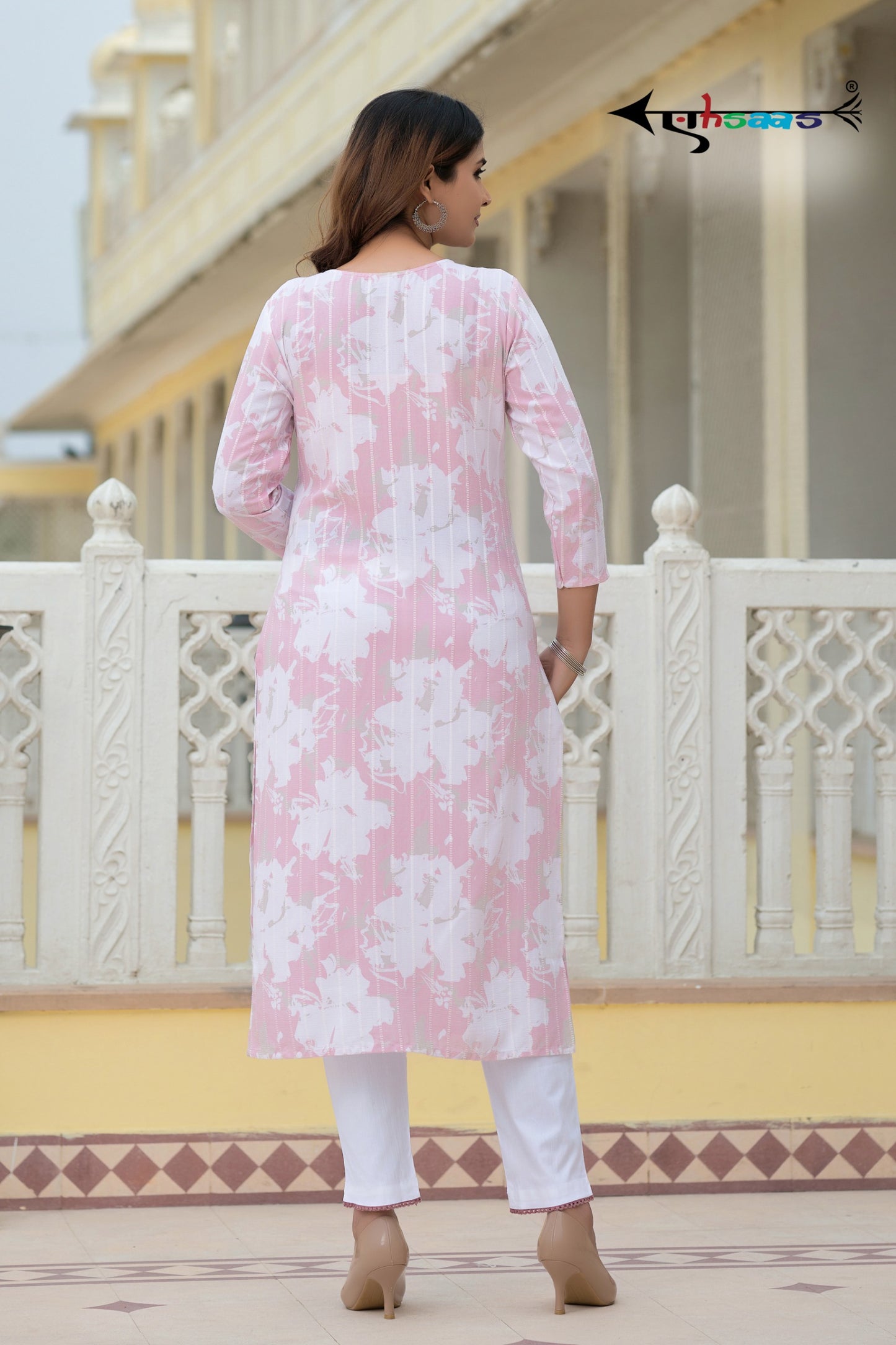 Floral Printed Pink Kurta Set