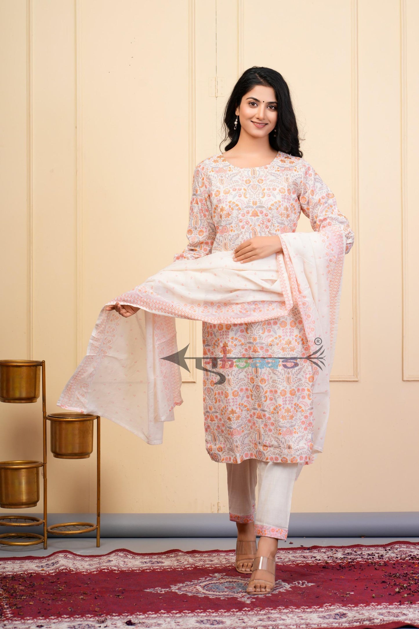 Orange Printed Kurta Sets