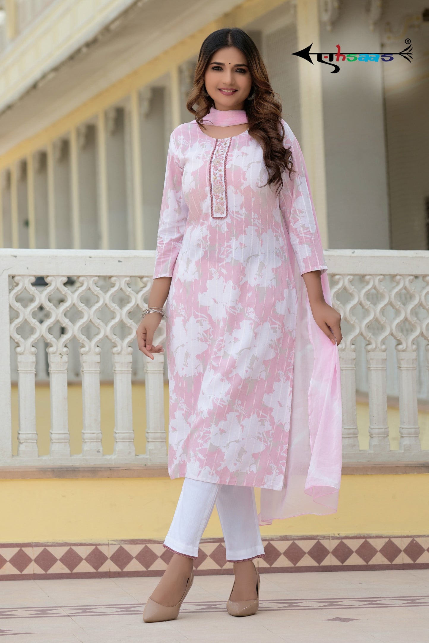Floral Printed Pink Kurta Set