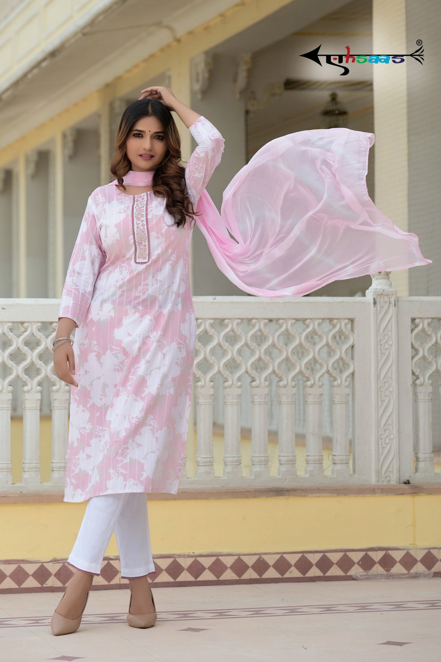 Floral Printed Pink Kurta Set