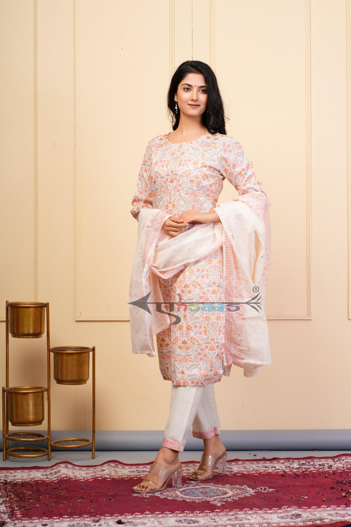 Orange Printed Kurta Sets