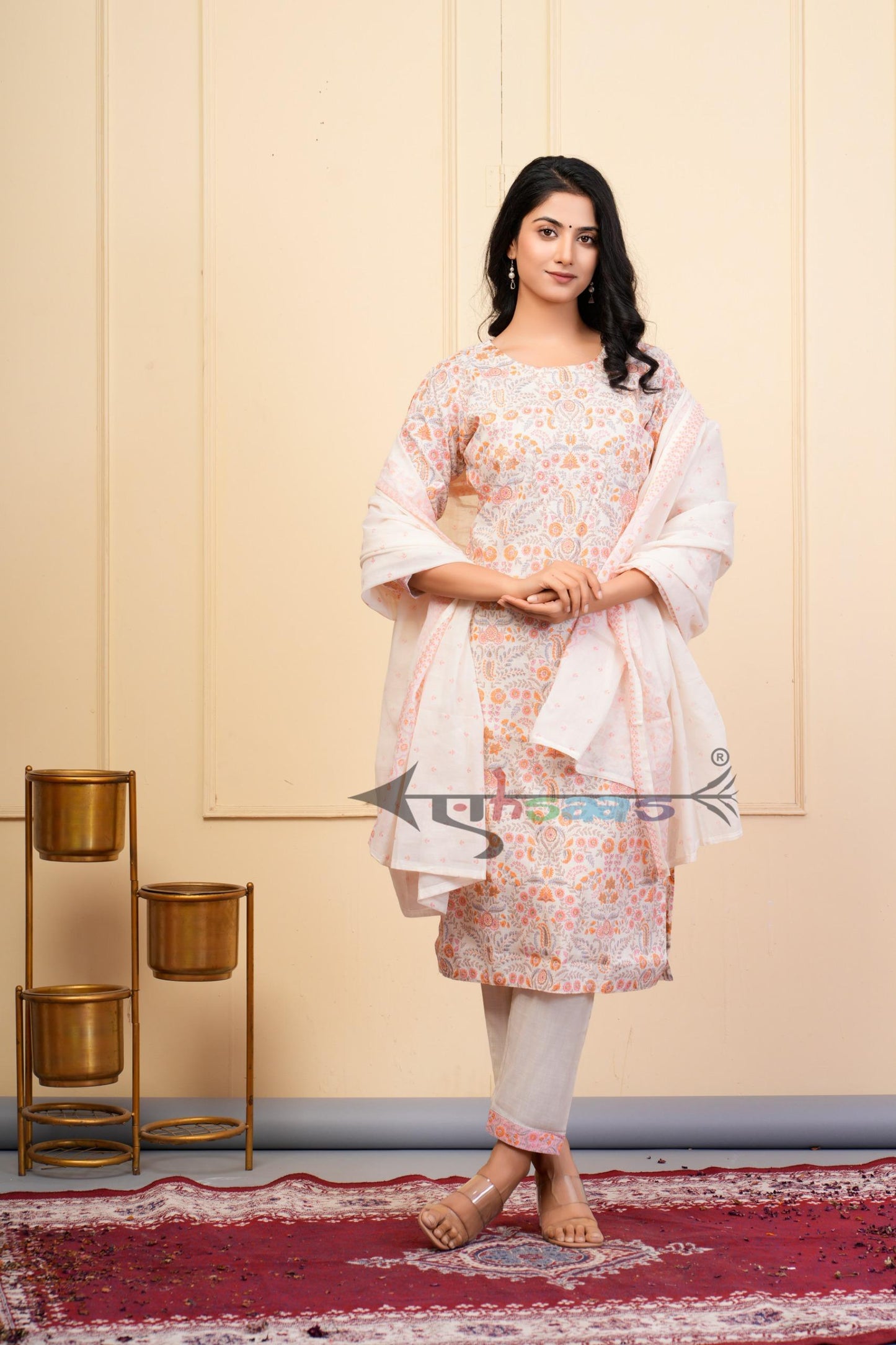 Orange Printed Kurta Sets