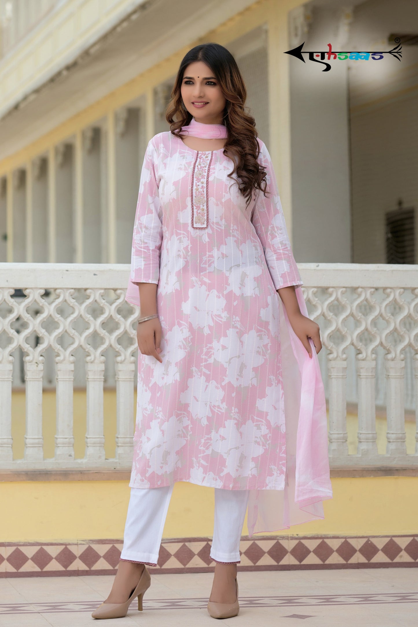 Floral Printed Pink Kurta Set