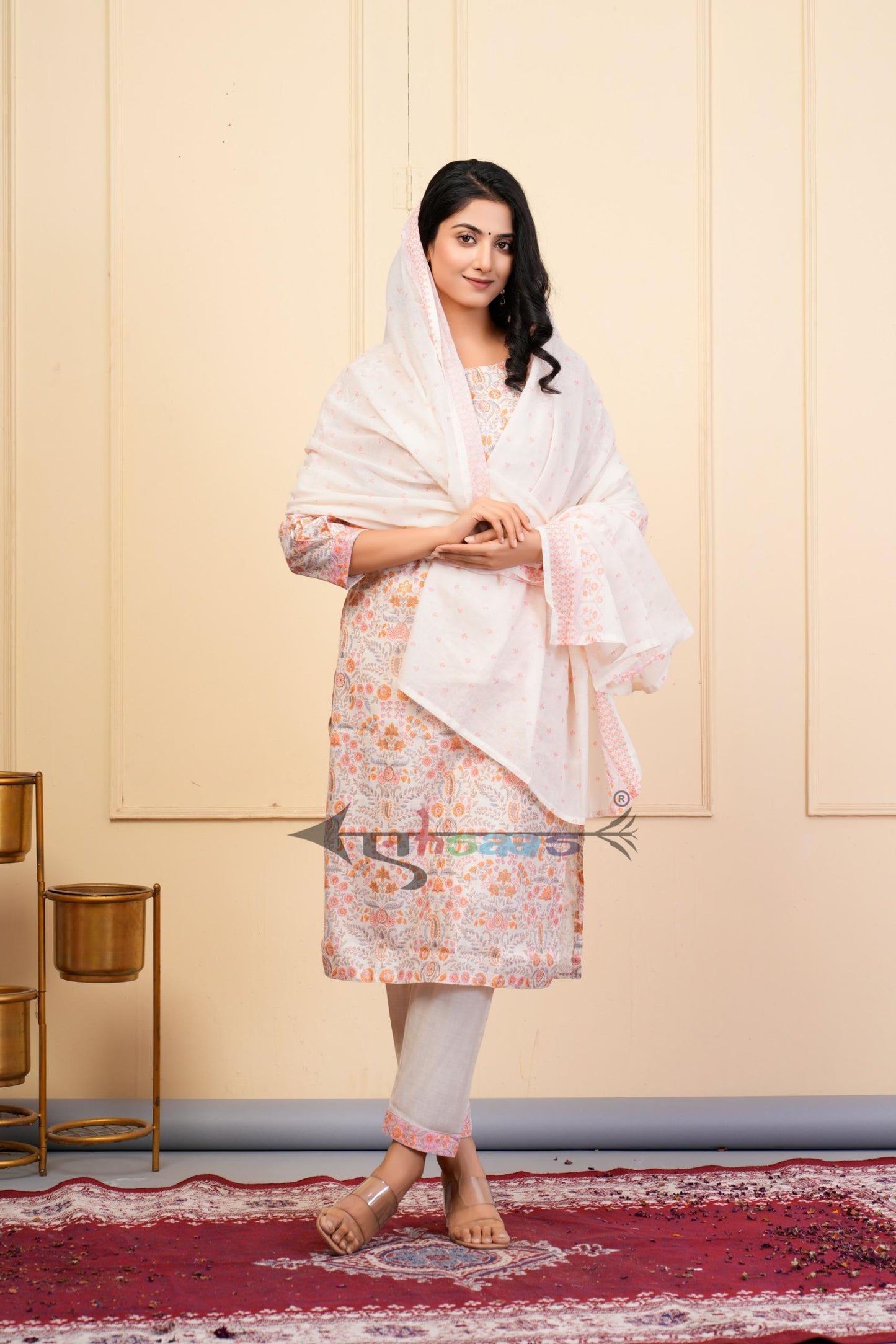 Orange Printed Kurta Sets