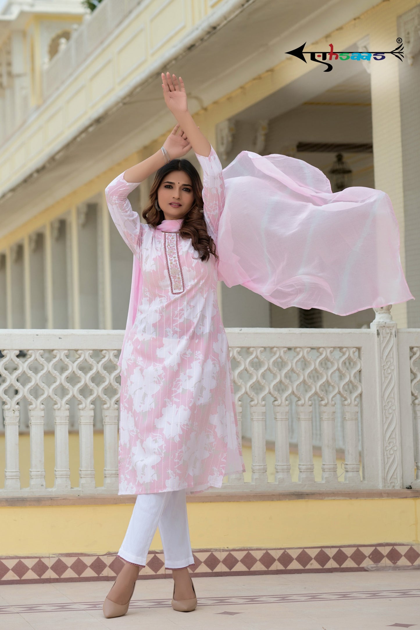 Floral Printed Pink Kurta Set