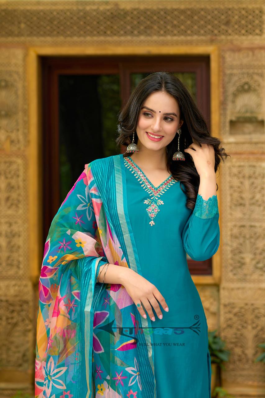 Women Blue Handwork Kurta Set