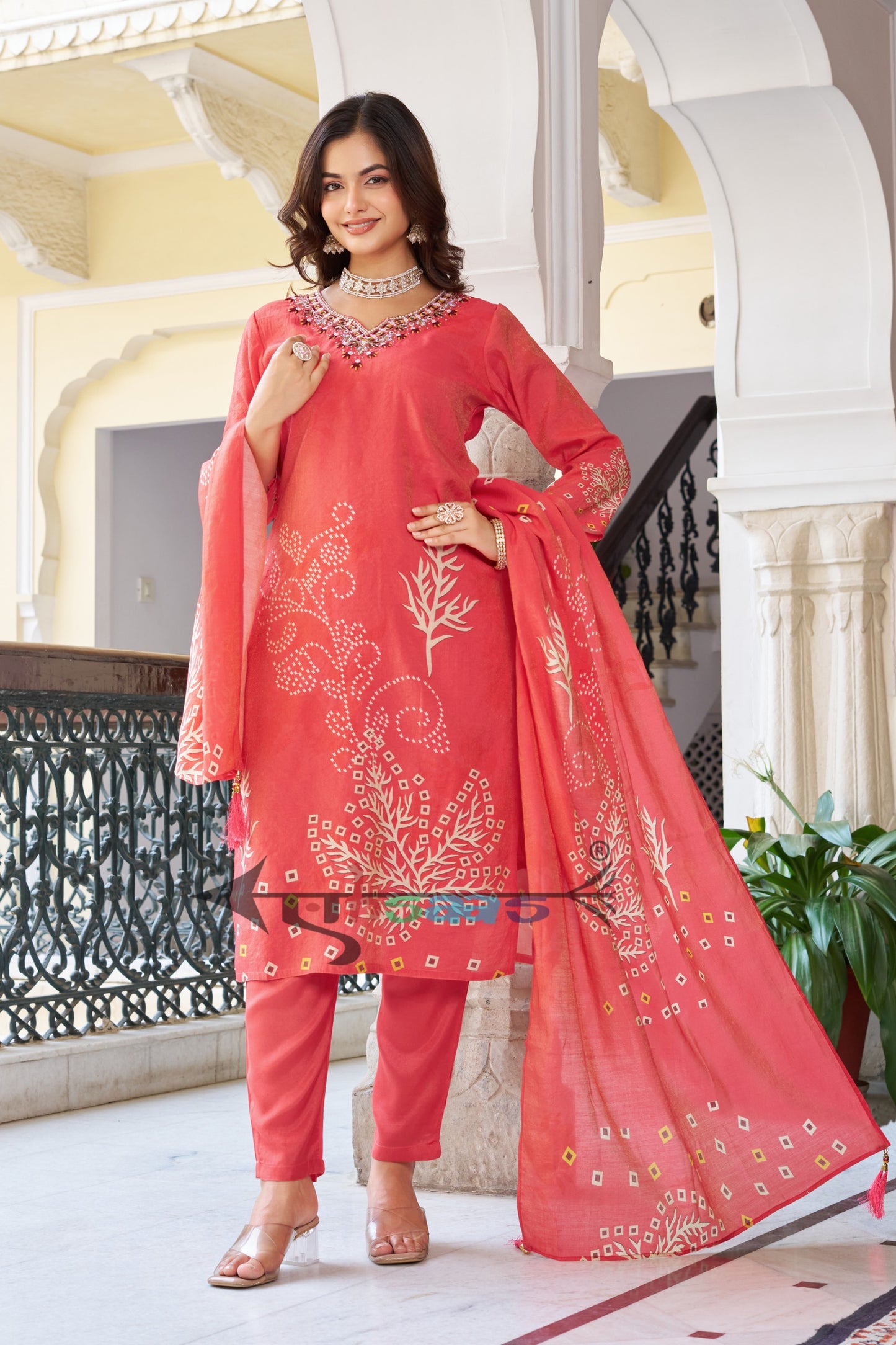 Viscose Shimmer Rust Kurta Set