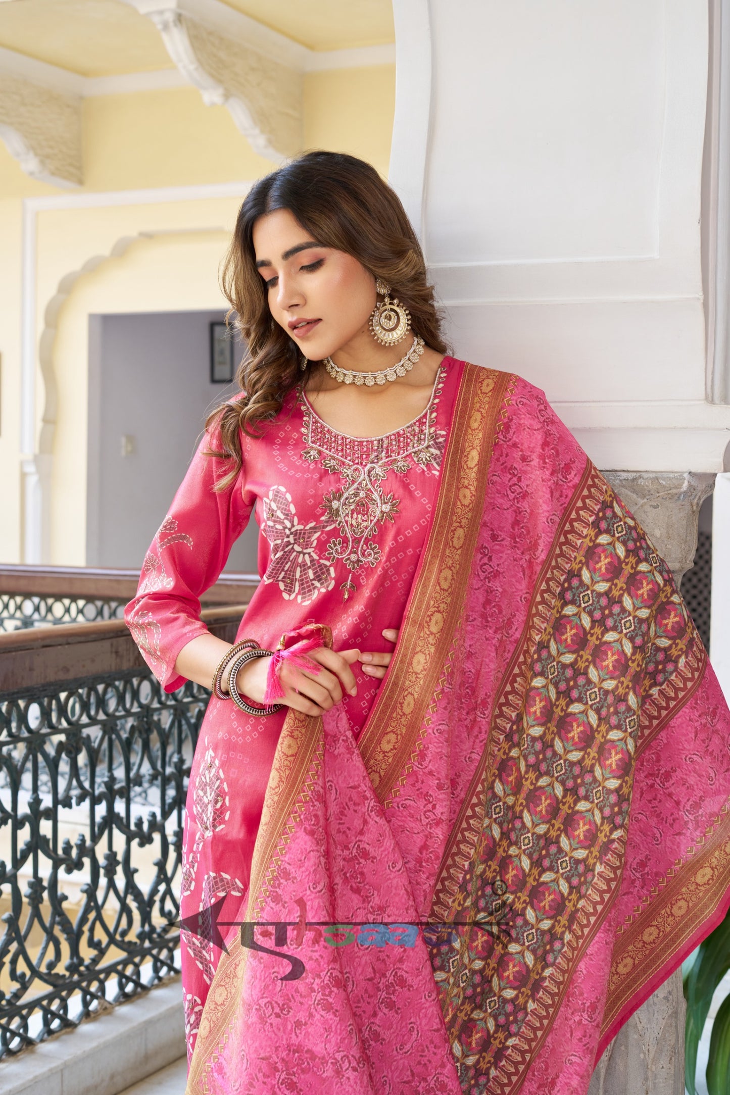 Viscose Shimmer Pink Kurta Set