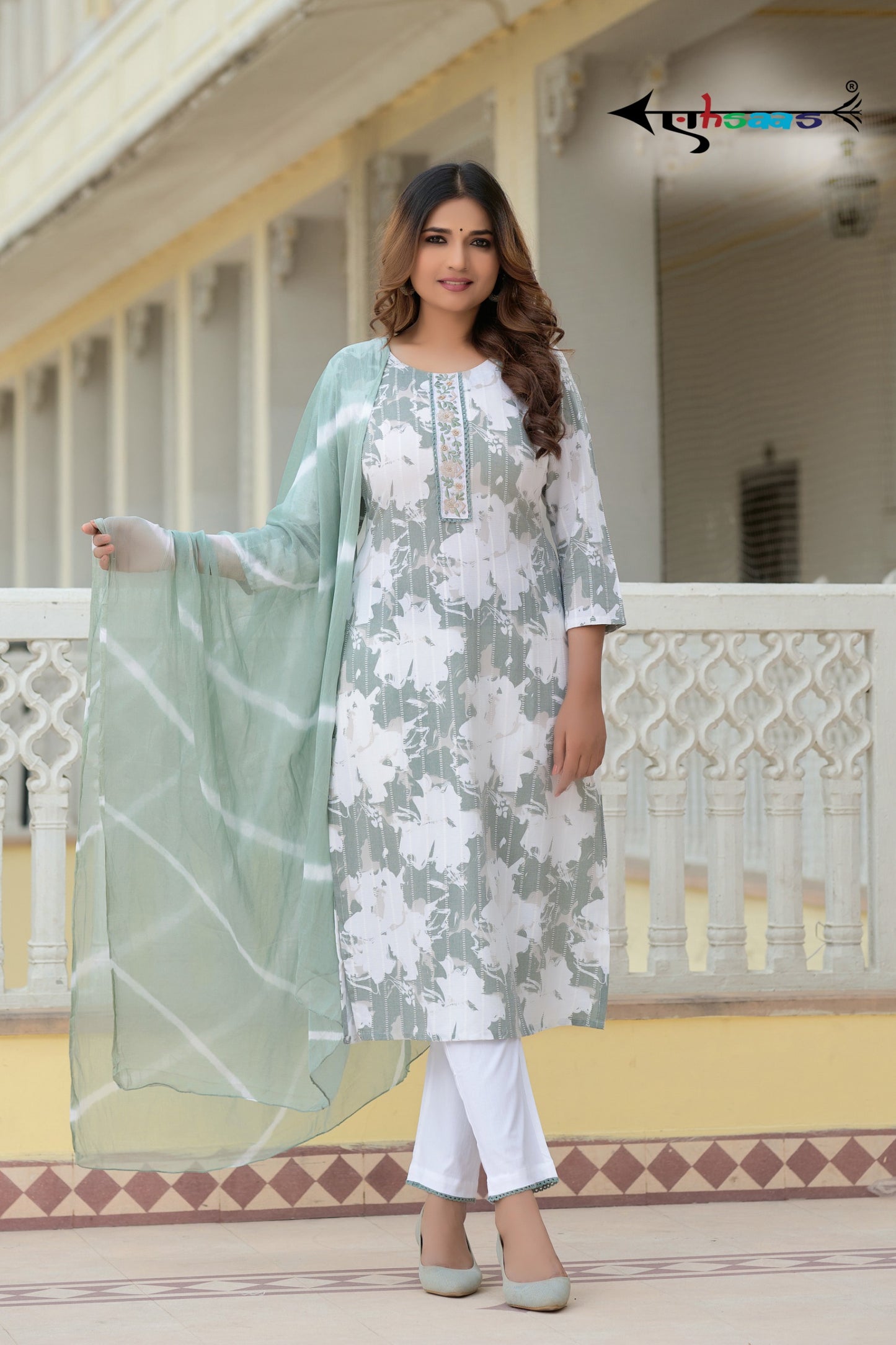 Viscose Floral Green Printed Kurta Set