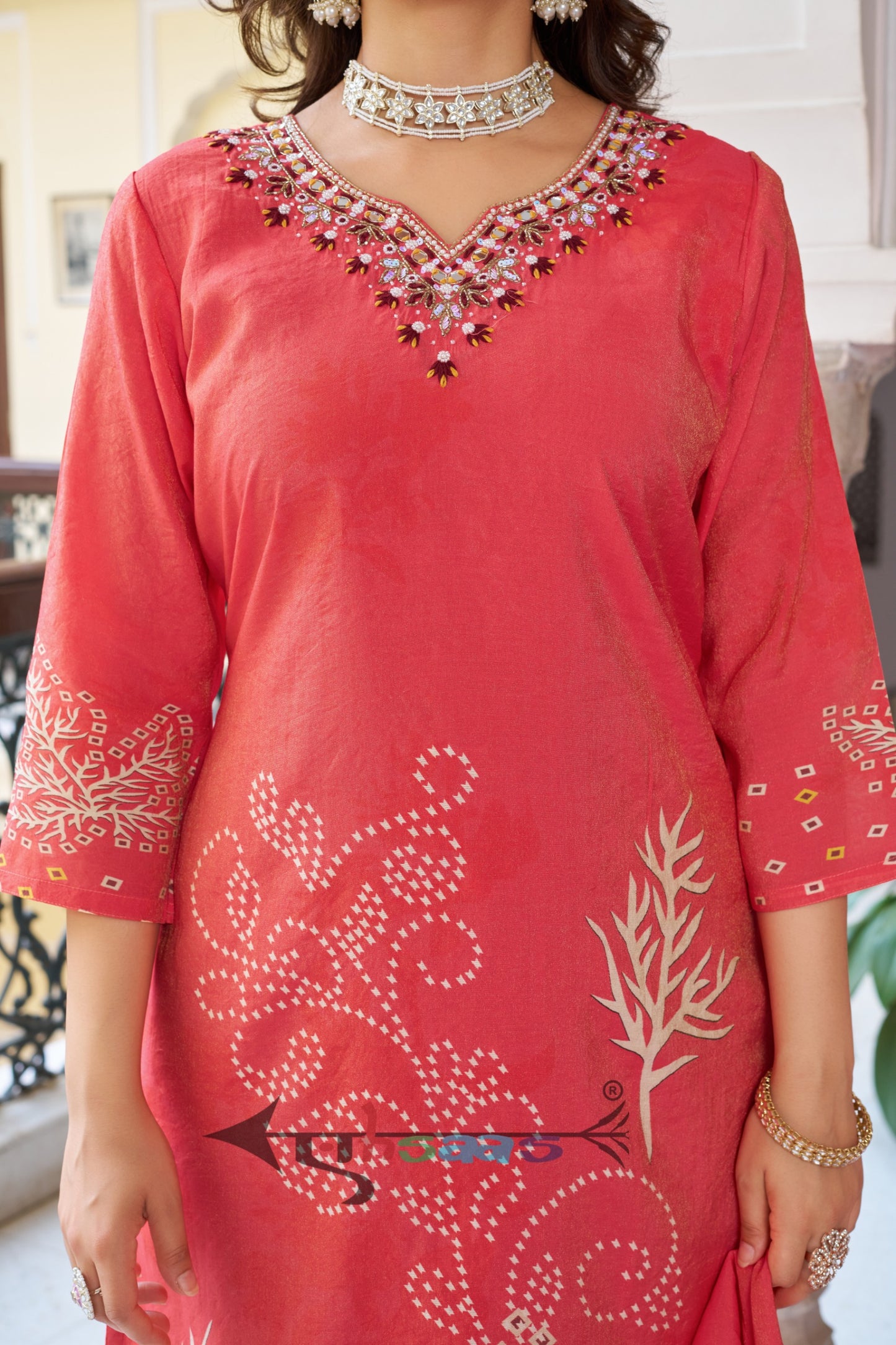 Viscose Shimmer Rust Kurta Set