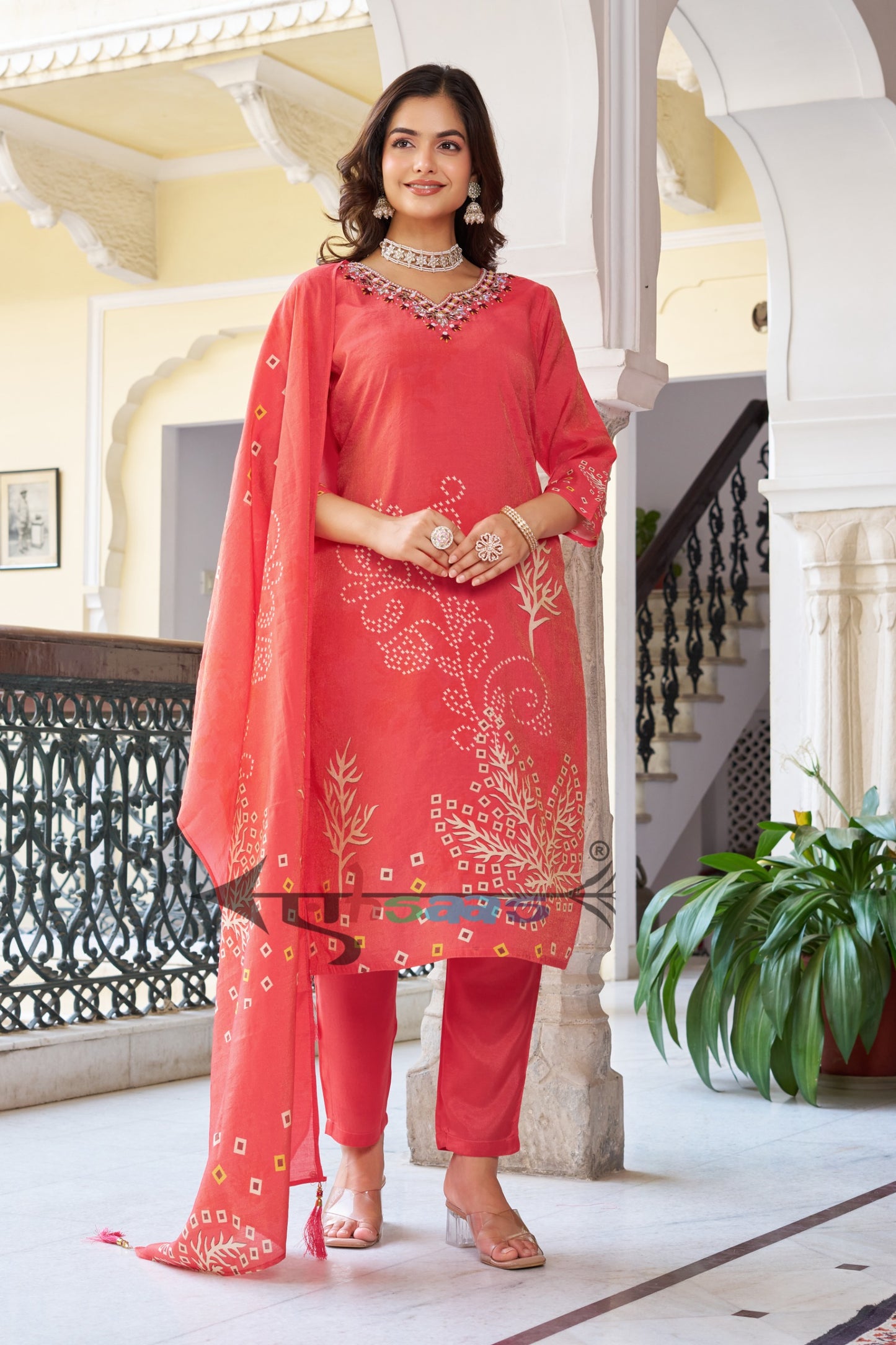 Viscose Shimmer Rust Kurta Set