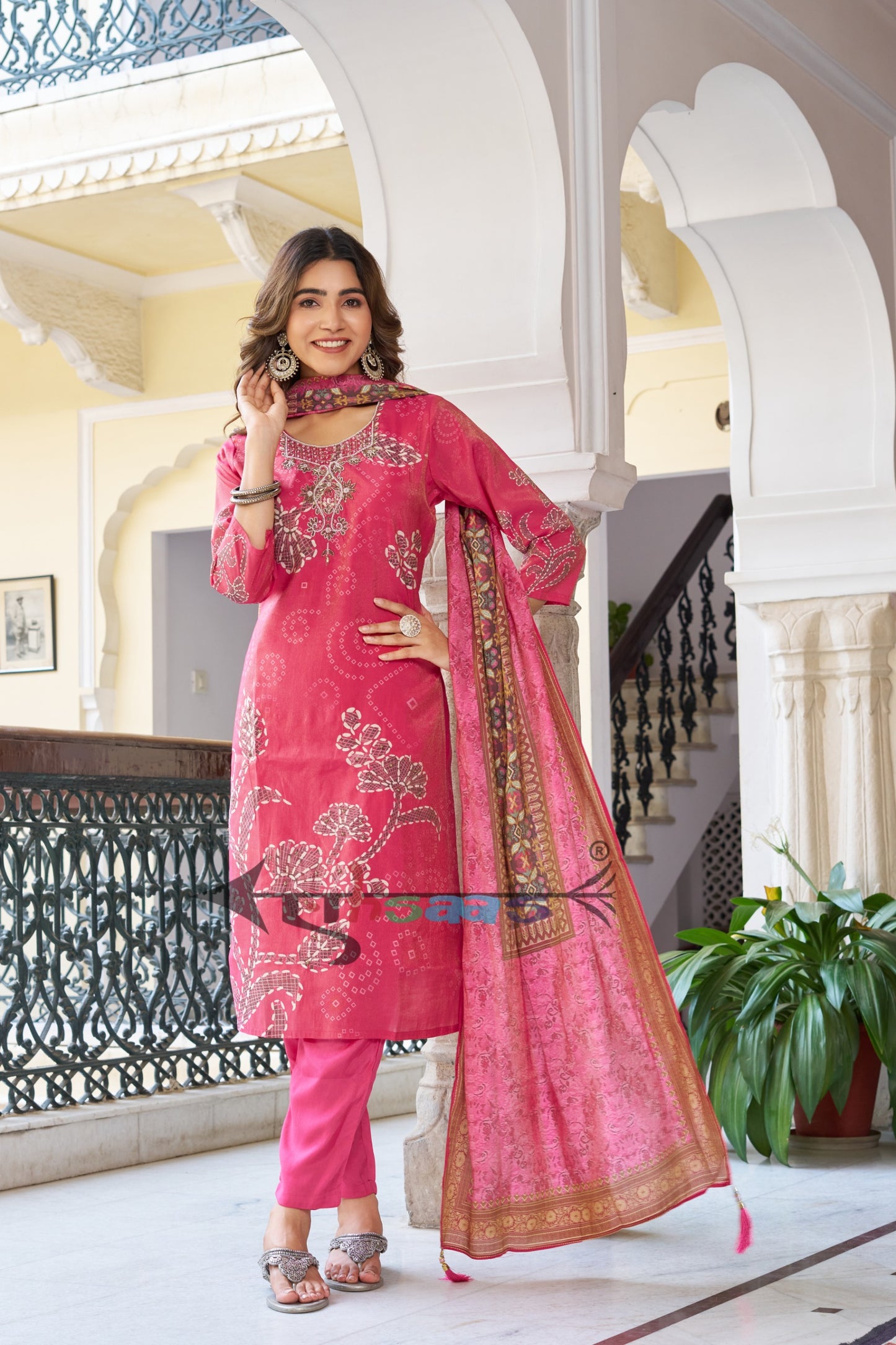Viscose Shimmer Pink Kurta Set