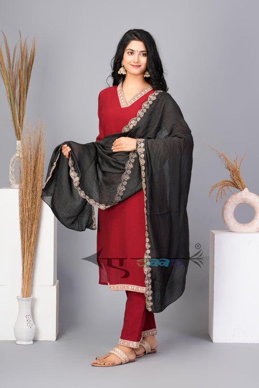 Plain Red Kurta Set