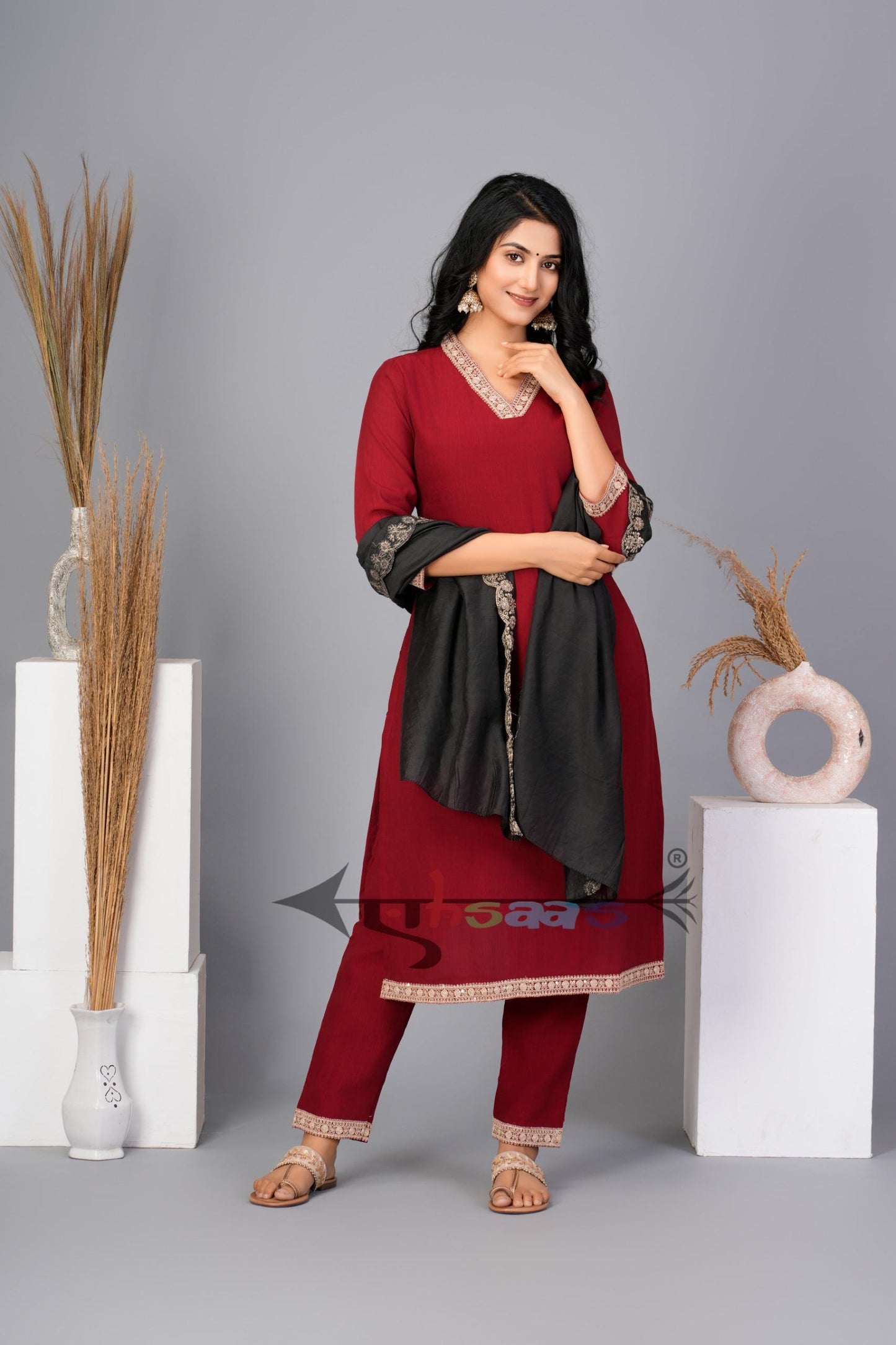 Plain Red Kurta Set