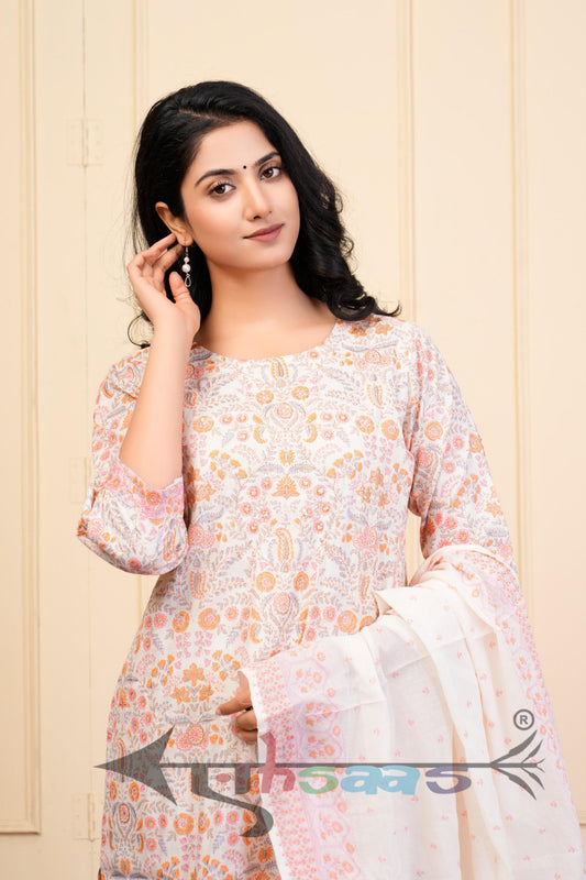 Orange Printed Kurta Sets