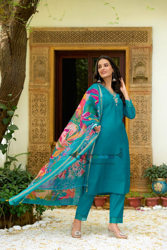 Women Blue Handwork Kurta Set