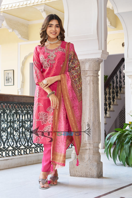 Viscose Shimmer Pink Kurta Set