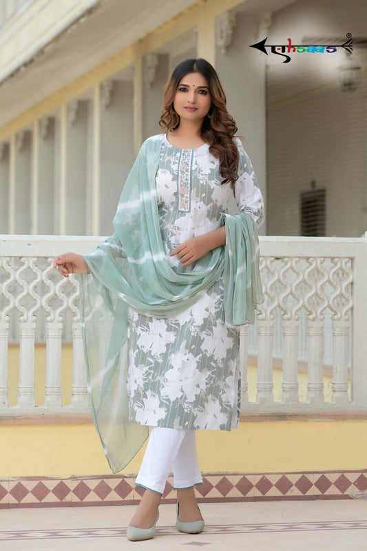 Viscose Floral Green Printed Kurta Set