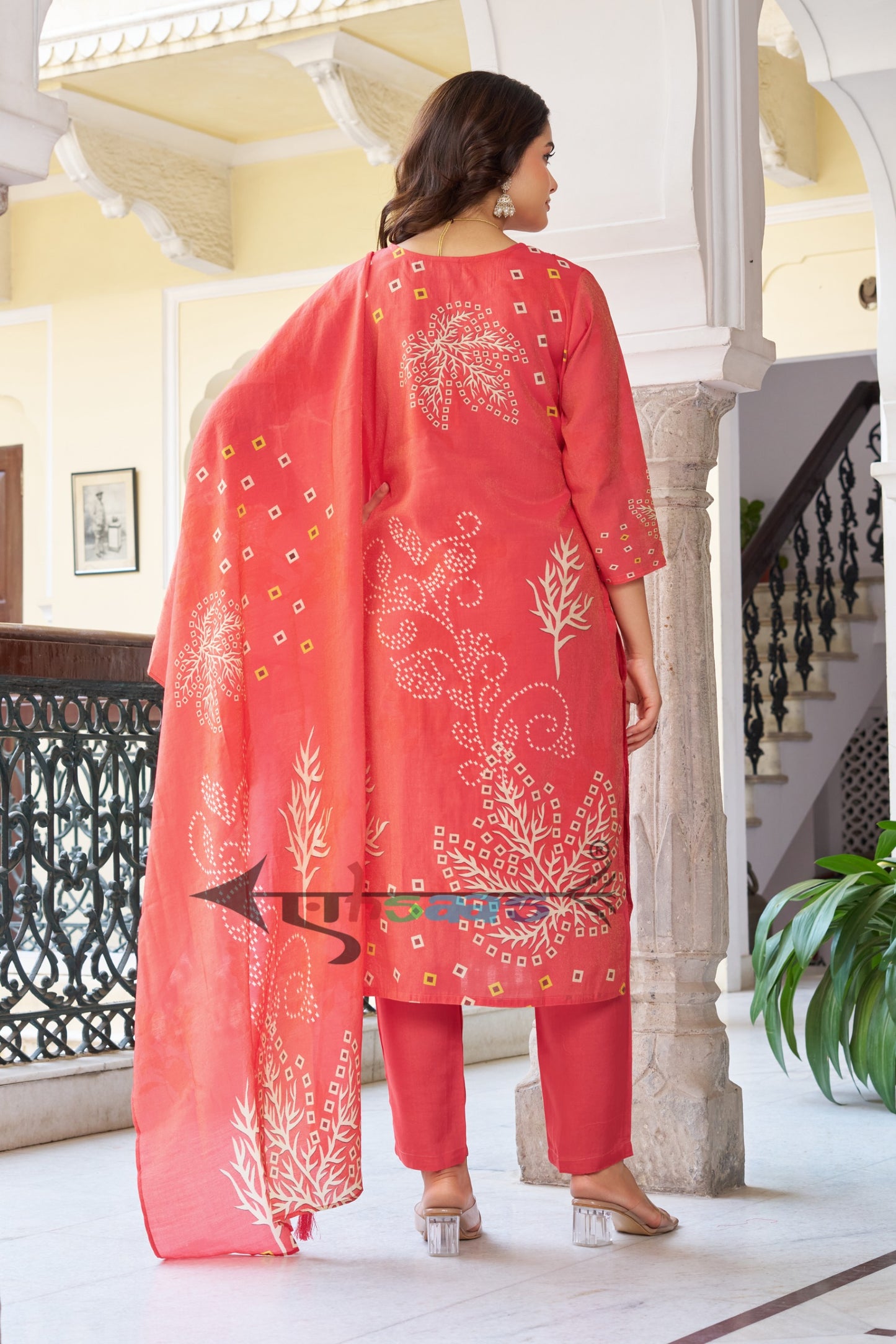 Viscose Shimmer Rust Kurta Set